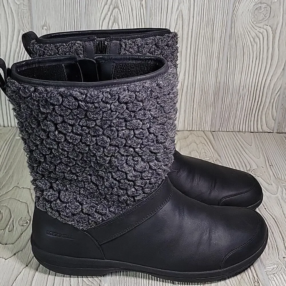 Merrell Encore Kassie Black Grey Wool Winter Boots Womens Size 9.5